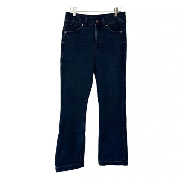 Express 8 mid-rise boot cut dark blue jeans